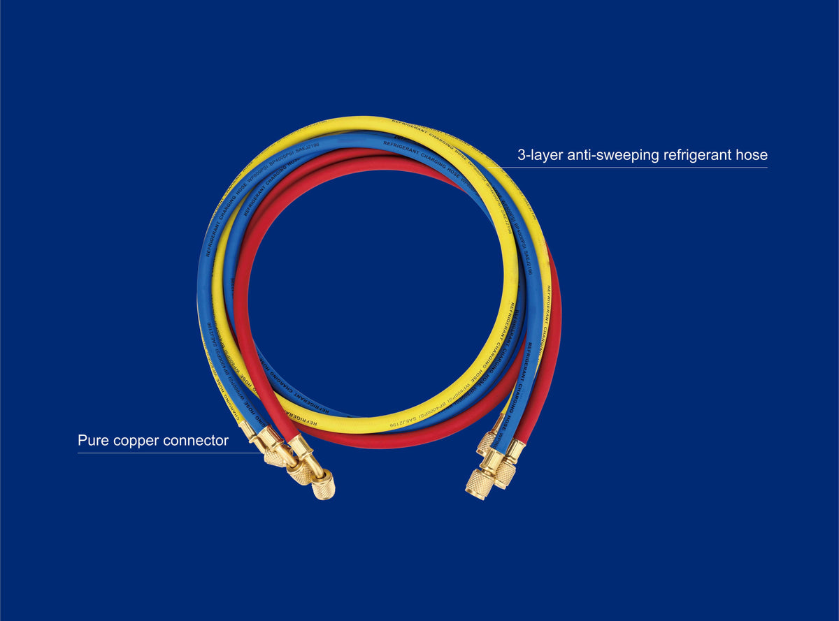 Juego de Mangueras de Servicio VALUE VRP-U | R410A | R32 | 1/4"-5/16" | 800 psi | Rojo + Azul + Amarillo
