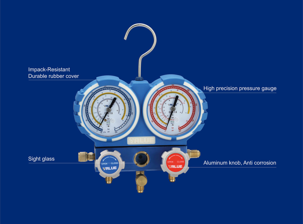 Kit de Manómetros VALUE VMG-2-R32 | R32 R410A R407C R134a con Mangueras y Maletín 2