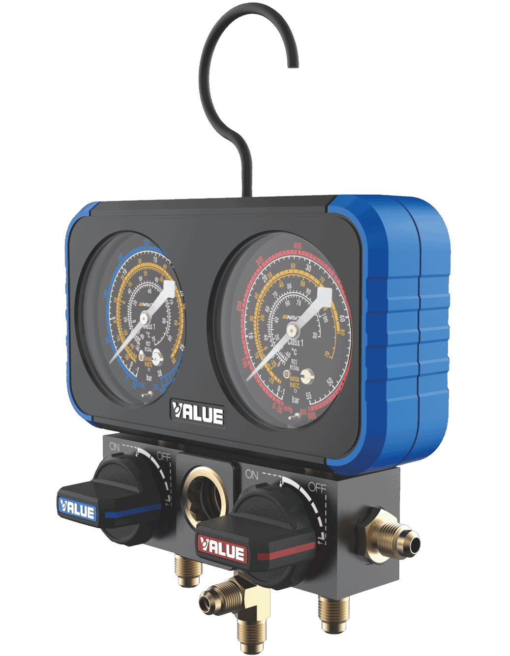 Puente de Manómetros VALUE VRM2-B-0401 con Válvulas de Bola | R32 R410A | Precisión Clase 1.0