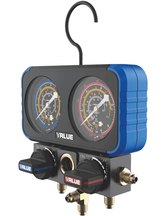 Puente de Manómetros VALUE VRM2-B-0401 con Válvulas de Bola | R32 R410A | Precisión Clase 1.0