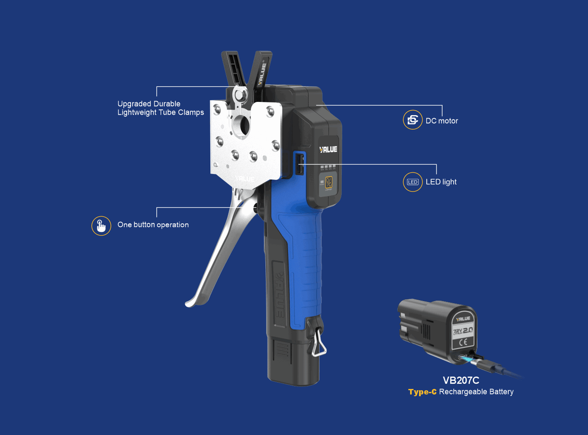 Abocardador Eléctrico VALUE VET-19Li-S a Batería | 1/4" - 3/4" | Rápido y Preciso 2